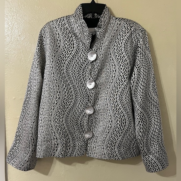 Caroline Rose Silver Chain Printed Dress Jacket Blazer size Large